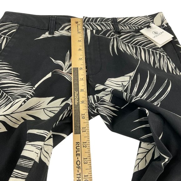 Volcom Dress Pants Womens Sz 5 Black Palm Tropical Straight Leg Mid Rise $75 Nwt - Picture 9 of 11